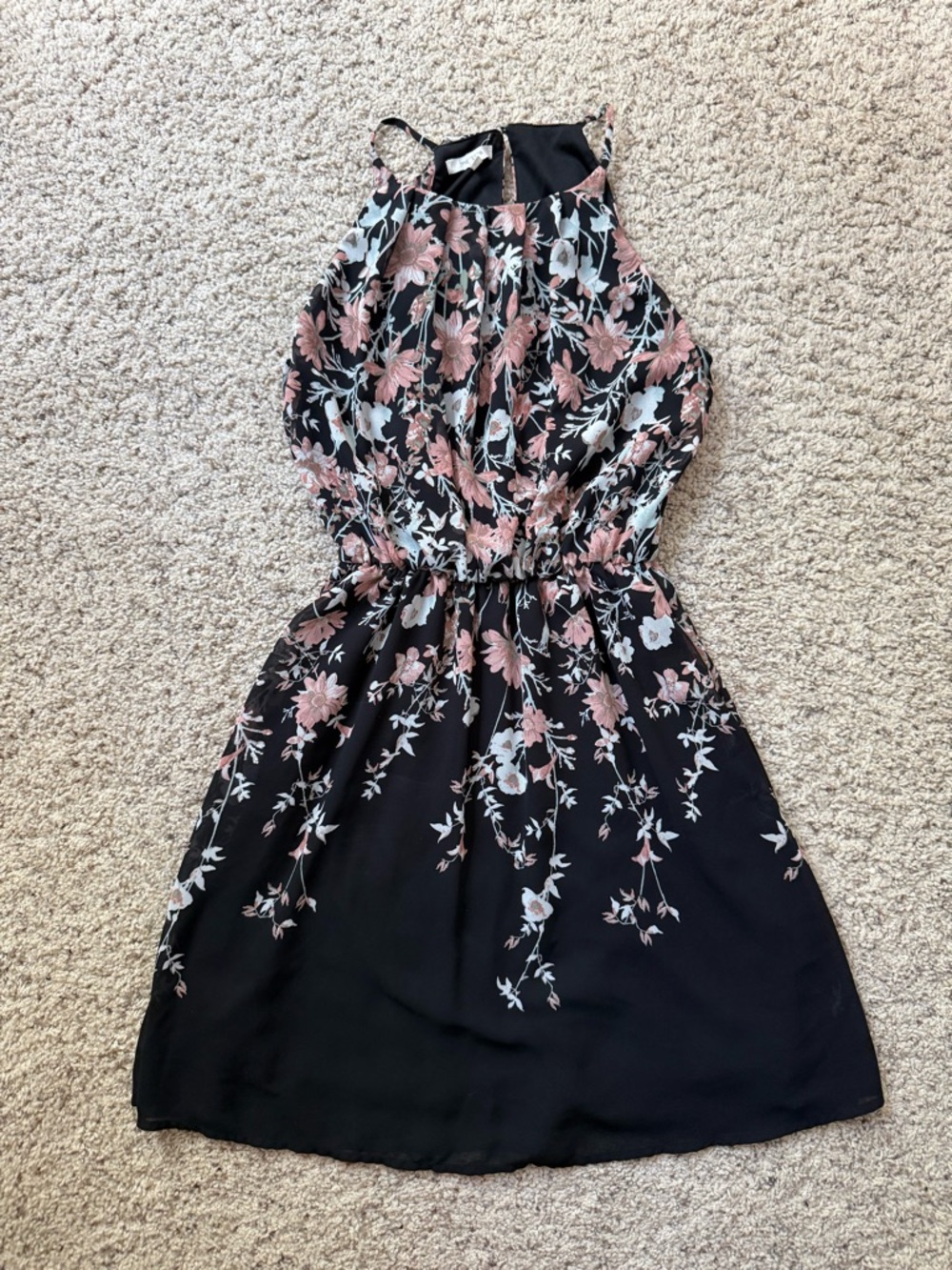 Maurices Black Halter Dress with Pink and White Floral Print
